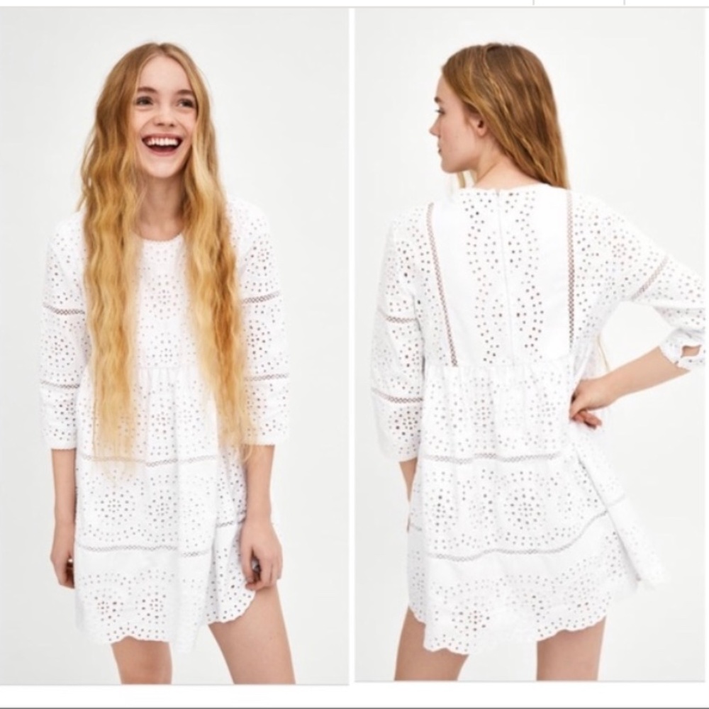 ZARA trf collection navy blue embroidered dress style romper